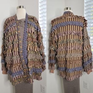 CHICO'S Boho Fringed Multi-Pattern Calico Jacket M.